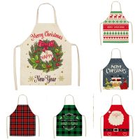 Christmas Apron Linen Antifouling Santa Claus Plaid Printed Apron Aprons for Women Baking Accessories Childrens Apron Delantal