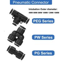 Pneumatic Components - Gas Pipe Quick Connector - Black PG/PW/PEG8-6/10-6 Tee T-Shaped Gas Pipe Coupling Pipe Fittings Accessories