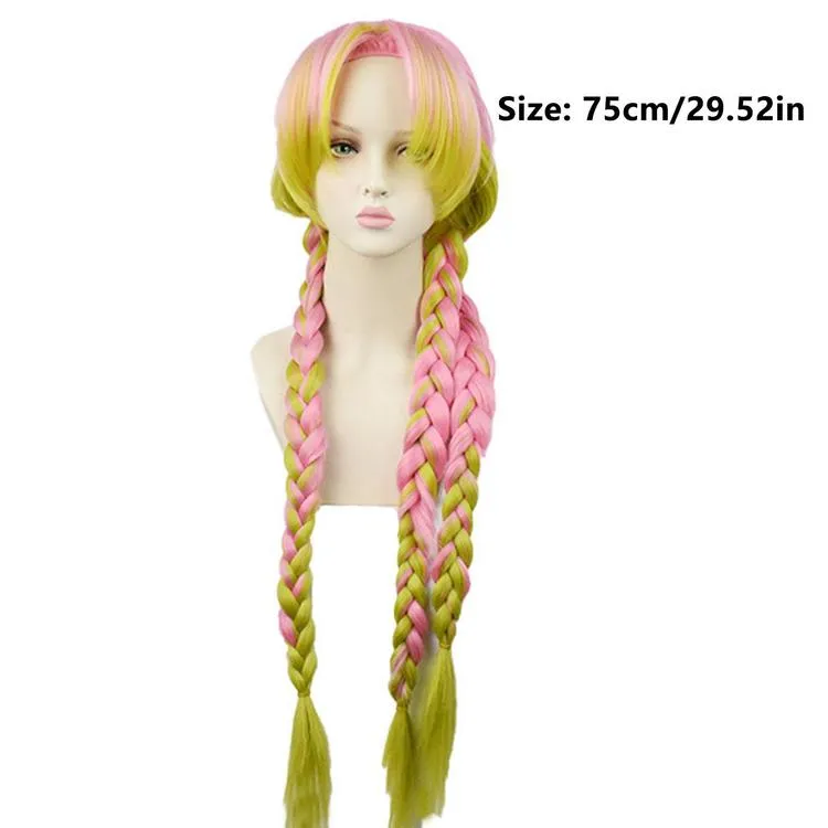 Anime Demon Slayer Kanroji Mitsuri Kimetsu No Yaiba Women Cosplay Wig Green  Pink Colorful Hair Braids Hair For Women Girls Brilliant | Lazada.Vn
