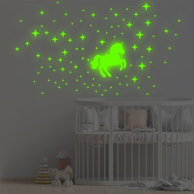 ◐✥ DX272 -w luminous wall unicorn stars wall adornment bedroom of children room background wall wall stickers