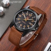 SOKI 1pc Brown Men Nylon Strap Quartz Watch Fashion Simple Round Glass Dial Date Watch For Daily Work Sports