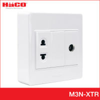 HACO เต้ารับโทรทัศน์ 75 โอห์ม 1 ช่อง + เต้ารับ 2 ขา 1 ช่อง แบบลอย รุ่น M3N-XTR