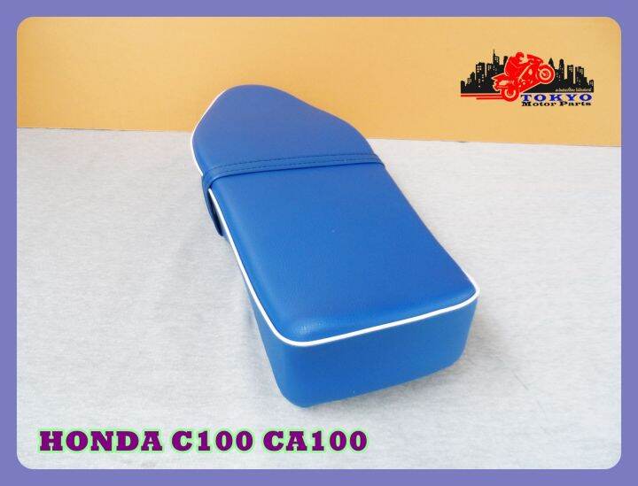 honda-c100-ca100-blue-complete-double-seat-with-white-trim-เบาะ-เบาะรถมอเตอร์ไซค์-สีน้ำเงิน-คิ้วขาว-ผ้าเรียบ-สินค้าคุณภาพดี