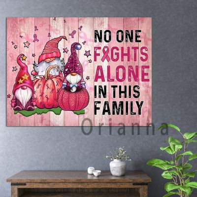 Gnome No One Fight Alone การให้ความรู้มะเร็งเต้านมผ้าใบพิมพ์โปสเตอร์-สร้างแรงบันดาลใจ Wall Art ภาพวาดผ้าใบตกแต่งสำหรับห้องนั่งเล่น-ของขวัญที่สมบูรณ์แบบ