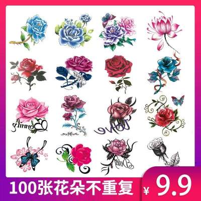 Tattoo stickers female waterproof lasting simulation small fresh rose flower butterfly cover scar cute washable 3D sticker