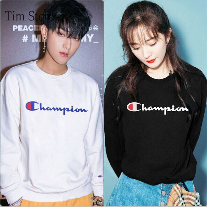 นำเข้าจากเกาหลี-เสื้อกันหนาว-champion-ฤดูใบไม้ร่วงใหม่เย็บปักถักร้อยแบรนด์แฟชั่นคู่รักเสื้อสวมหัวหลวมรอบคอมีฮู้ดแขนยาวด้านบน