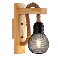 Industrial Vintage Retro Hemp Rope Wood Wall Light Bedside Sconce Wooden Wandlamp For Bedroom Restaurant Aisle American Decor