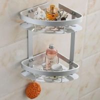 卍♨✼ Double Level Space Aluminum Bathroom Corner Shelf Triangular Shower Shampoo Soap Cosmetic Storage Shelves Rack