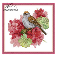 Crossdecor Cross Stitch ชุดด้วยวัสดุชุดสัตว์ประทับตราพิมพ์รูปแบบ14CT 11CT Handmade เย็บปักถักร้อย DIY เย็บปักถักร้อยตกแต่งบ้านจอแสดงผล Sala - Geranium และ Bird