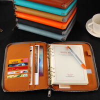 A5 leather spiral notebook,Zipper binder agenda planner organizer,Macaron large capacity office padfolio document organizer