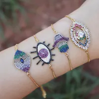 Womens Zircon CZ Devils Eye Bracelets Bangles Rainbow Colorful Turkeys Eye Charm Gold Chain Bracelets Jewelry For Women Gift