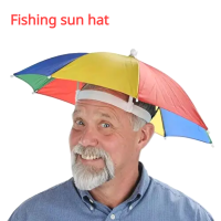 [hot]Outdoor Sun Shade Waterproof Camping Fishing Headwear Cap Portable Rain Umbrella Hat Foldable Fishing