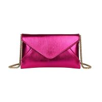 ☇  Ladies Leather Envelope Purse Luxury Chain Crossbody Fashion Hot Pink Cell Wallet