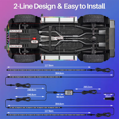 SUVs Trucks Exterior Car LED Lights RGBIC Underglow Car Chasing Lights with App and Remote Control Music Mode Car Accessories