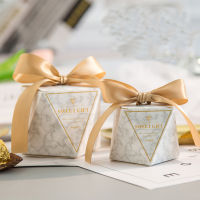 New Diamond Shape Paper Mini Candy Boxes Grey Marble for Wedding Guests Favor Sweet Gift Bag Boxes Birthday Party Event Supplies