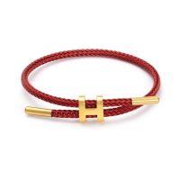 Stainless Steel Wire Hand Rope Red Leather Braided Adjustable Suitable For Survival 3D Hard Gold Waterproof DIY Transfer Bead Bracelet