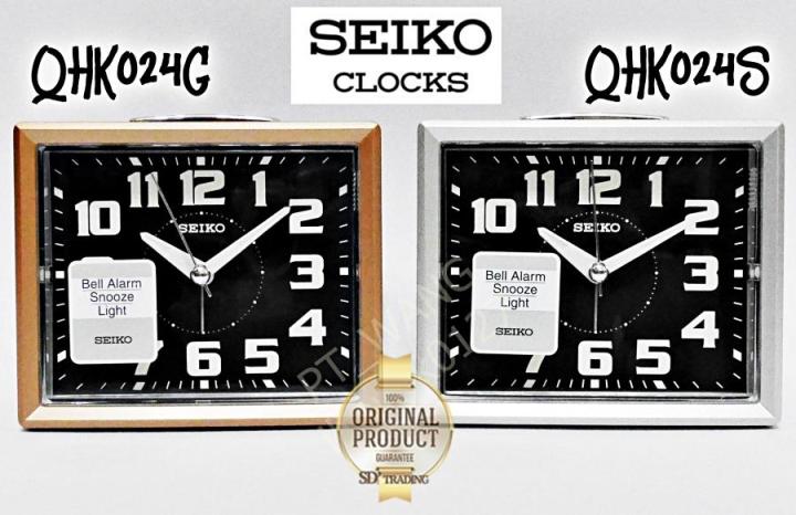 seiko-นาฬิกาปลุก-quiet-sweep-snooze-มีไฟ-เสียงกริ่ง-รุ่น-qhk024g-ทอง-หน้าปัดดำ-gold-black