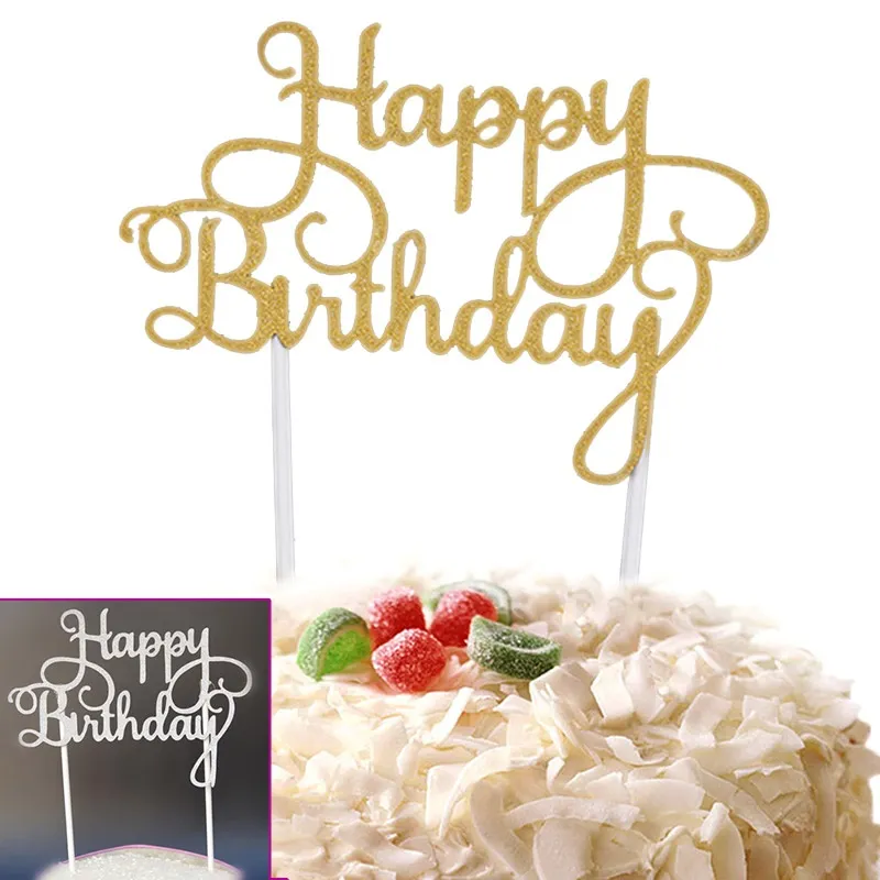 Mirror Shine Gold Photo Stick Happy Birthday Cake Topper - The Monita Store