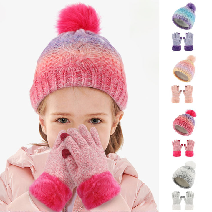 3 in 1 Kids Winter Hat Scarf Gloves Set, Knitted Hat Baby Hat Kids Hat Set,  Warm Winter Beanie Hat Gloves Scarf Set for Kids Boys Girls, 1-5