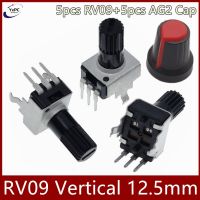 【CW】 5Sets RV09 12.5mm 3pin Potentiometer 100K 200K 500K 1K 5K 10K 20K 50K 1M B503 0932 Adjustable Resistor With AG2 cap