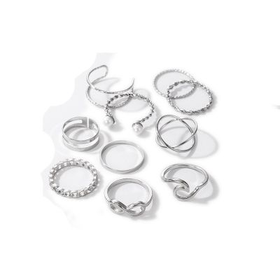 10 pcs Set Fashion Bohemian Gold Ring Set Korean Retro Pearl Rings Luxury Jewelry Set Accessories Gift
