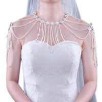 Wedding Bride Imitation Pearl Tassels Necklace Faux Crystal Flower Shoulder Chain Bib Collar Prom Jewelry Shawl Wrap