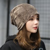 [Rear Waves]สบายๆฤดูหนาวกำมะหยี่อบอุ่น Slouch หมวก Hip Hop สำหรับผู้หญิง Solid Baggy Skullies Beanies หมวกแฟชั่นหญิงหมวกผู้หญิง