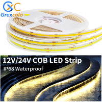 COB LED Strip Light IP68กันน้ำความหนาแน่นสูงยืดหยุ่น COB LED Light 480 Ledsm Super Bright ใต้น้ำ LED เทป DC12V 24V 5M