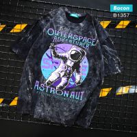 เสื้อยืดแฟชั่น ฟอกสี ลาย Outerspace Adventure Astronaut Explore The Universe