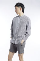 ESP เสื้อเชิ้ตคอจีนลายทางลายเฟรนช์ชี่ ผู้ชาย สีดำ | Frenchie Contrast Stripe Shirt (Oversized) | 3641