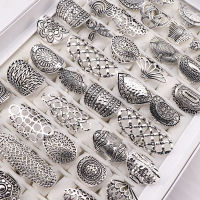 Wholesale 20pcsLots Mix Style Vintage Carved Flower Silver Plated Jewelry Rings For Women Size 17mm to 21mm