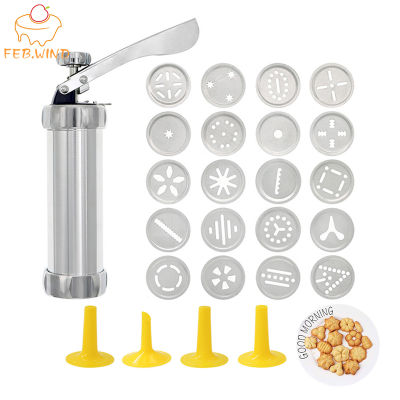 Christmas Spritz Cookie Press and Icing Set Alloy Churro Maker Cookie Maker With 20 Discs 4 Pastry Tip Biscuit Mold Tool 063
