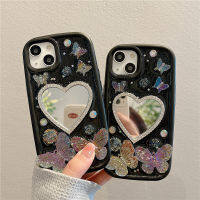 Glitter Powder Butterfly Phone Case สำหรับ iphone14 ซิลิโคนสีดำกรณีโทรศัพท์หล่นสำหรับ iphone13promax พรีเมี่ยมความรู้สึกสามมิติผีเสื้อกรณีโทรศัพท์กระจกสำหรับ iphone11 แฟชั่นเกาหลีกรณีโทรศัพท์สำหรับ iphone12