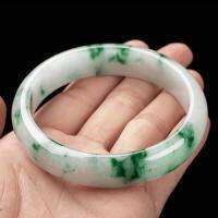 Send Certificate Grade A Burma Jade Bangle Floating Green Flower Jadeite Myanmar Certified Jades Stone Bangles Women Bracelets