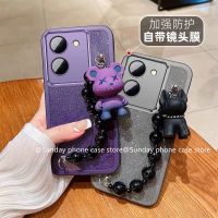 กับฟิล์มเลนส์ เคสโทรศัพท์ VIVO Y36 Y35 Y16 Y02s Y02 Y02A Y02T Y01 Y15A Y15s 4G 5G เคส ใหม่อินเทรนด์แฟชั่นเงางามเคสบัตรสต็อกน่ารักกับการ์ตูนหมีบูลด็อกสายรัดข้อมือ Case 2023