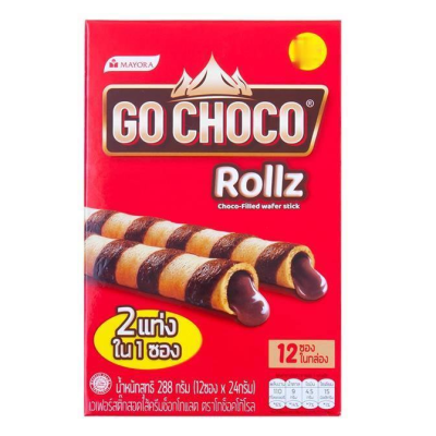 [1 แพ็ค] Go Choco Rollz Twin โก ช็อกโก้ โรล ทวิน  ขนม เวเฟอร์ สอดไส้ช็อกโกแลต 24 ก. รวม 12 ชิ้น