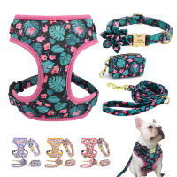 Personalized Nylon Dog Collar Leash Harness Poop Bag Set Adjustable Printed Dog Collars Harnesses For Small Medium Large Dogs