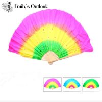 【CW】 2pcs 50cm Sequine Belly Dance Fan Veils Short Hand Bamboo Folding Fan For Belly Dancer Practice Gradient Color Free Shipping