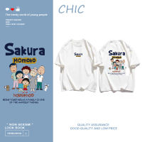 CHIC ผ้าฝ้ายแท้ การ์ตูนน่ารักพิมพ์เสื้อยืดแขนสั้นสบาย ๆ T0217