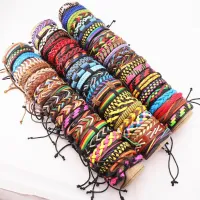 Fashion 50pcsLot Mens Womens Mix Style Multi-color Braided Leather Bangle Bracelets Adjustable Jewelry