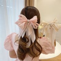 Organza Bowknot Hairpin Womens Large Bowknot Lace Hairpin Girls Solid Horse Tail Clip Hair Accessories Headwear Hair Accessories