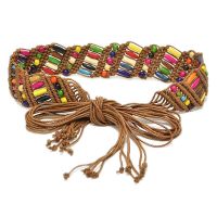 1PC Belts for Women Ethnic Wooden Bead Waistband Women Braided Belt Tassels Rope Fashion Casual Colourful Womens Belt Belts