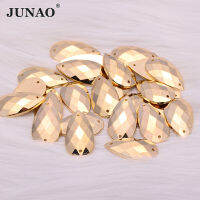 JUNAO 16*30mm Sew On Gold Drop Rhinestone Sewing Golden Acrylic Stones Flatback Big Size Crystal Strass for Needlework Clothes