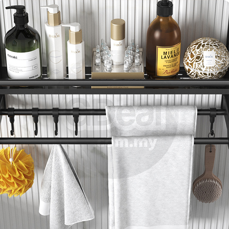 Sancy 2 Layers Kitchen Bathroom Wall Mounted Storage Rack Punch Free Shelf Organizer With Hooks - Fulfilled by Sancy