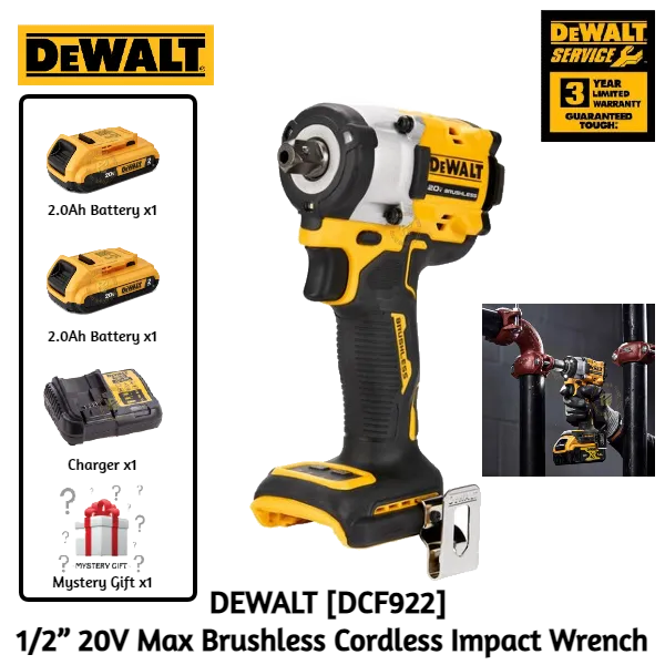 DEWALT [ DCF922 ] 1/2” 20V Max Brushless Cordless Impact Wrench, Detent