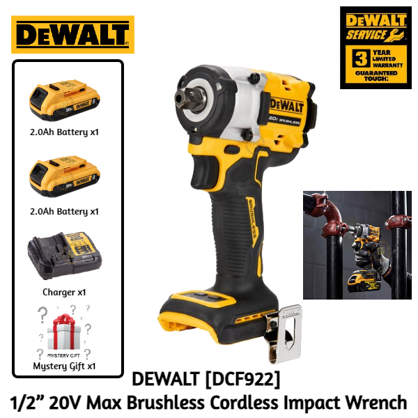 DEWALT [ DCF922 ] 1/2” 20V Max Brushless Cordless Impact Wrench, Detent