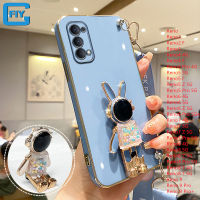 สำหรับ OPPO Reno 8 T 8 Z 7 Z 6 Z 5 Z 5 F 4 2 F Reno 9 Pro 8 Pro 7 Pro Reno7 Reno 6 Pro Reno6 Reno 5 Pro Reno5 Reno 4 Pro Reno4 Reno3 Reno2รีโนเคสโทรศัพท์ด้วยกระต่ายน่ารักยืนเคสป้องกันกล้องคลุมทั้งหมดสี่เหลี่ยม TPU แบบสีทึบอ่อนทันสมัย