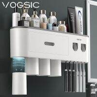 แปรงสีฟันกล่องจัดเก็บ VOGSIC อัตโนมัติเครื่องจ่ายแผ่นทันตกรรมกันน้ำติดผนังชุดอุปกรณ์ห้องน้ำในครัวเรือน