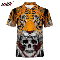 New Man Black Skull Polo Shirt Fashionable Interesting 3D Full Body Printing Summer Polo Tiger Streetwear Dropship Purchase{trading up}