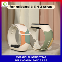 BassPal สายรัดข้อมือเหมาะสำหรับ Miband 3 4 5 6 7สายรัดข้อมือ Morandi พิมพ์ซิลิโคน3 4 5การ์ตูนสร้อยข้อมือยาง Miband 4 3 5 6สร้อยข้อมือใหม่ Xiaomi 7